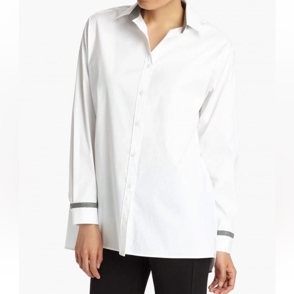 LAFAYETTE 148 NEW YORK Jessie Crystal & Chain Trim Blouse